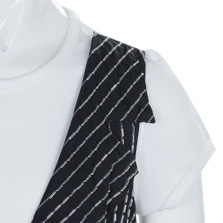 Pre Owned Baby Dior Monochrome Faux Beaded Waistcoat Detail T-Shirt 10 Yrs