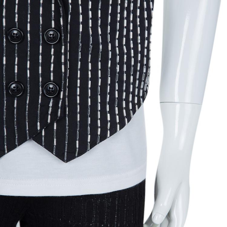 Pre Owned Baby Dior Monochrome Faux Beaded Waistcoat Detail T-Shirt 10 Yrs