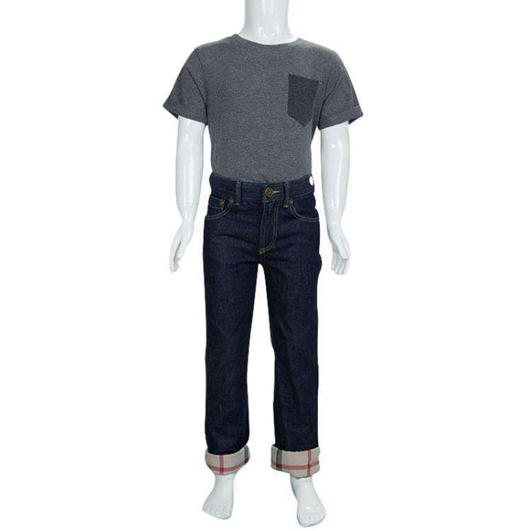 Pre Owned Burberry Children Indigo Dark Wash Denim Novacheck Cuff Detail Jeans 6 Yrs