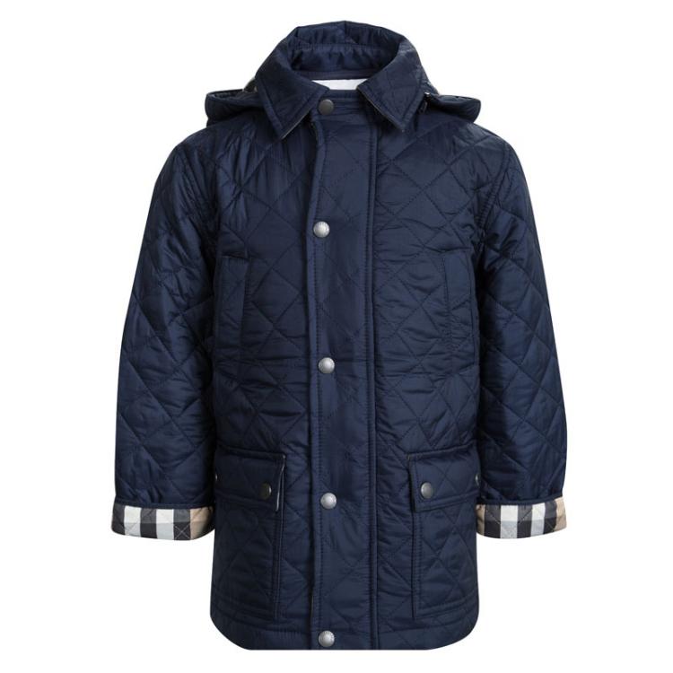 Burberry Children Navy Blue Quilted Hooded Jacket 5 Yrs Burberry 