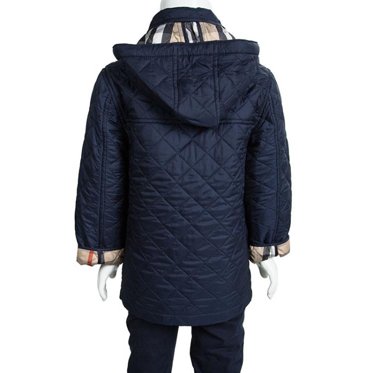 Pre Owned Burberry Children Navy Blue Quilted Hooded Jacket 5 Yrs
