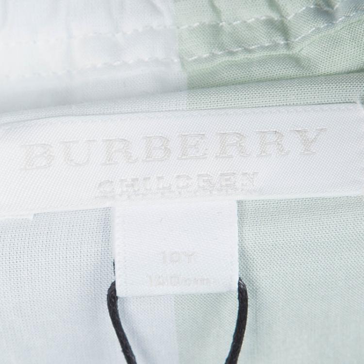 Pre Owned Burberry Children Green Checked Cotton Belted Playsuit 10 Yrs