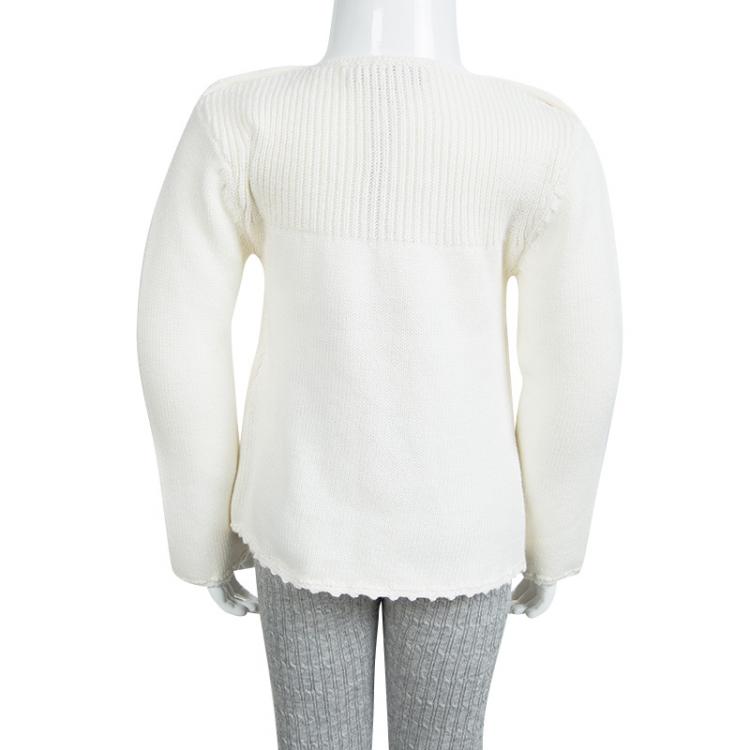 مملوكة مسبقًا Burberry Off White Knitted Novacheck Insert Detail Long Sleeve Top 3 Yrs