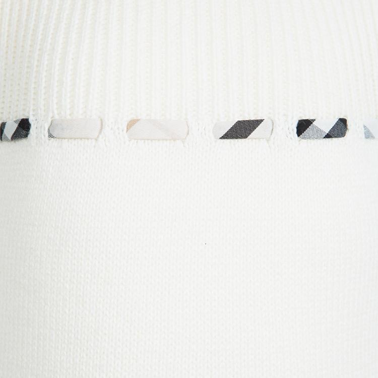 مملوكة مسبقًا Burberry Off White Knitted Novacheck Insert Detail Long Sleeve Top 3 Yrs