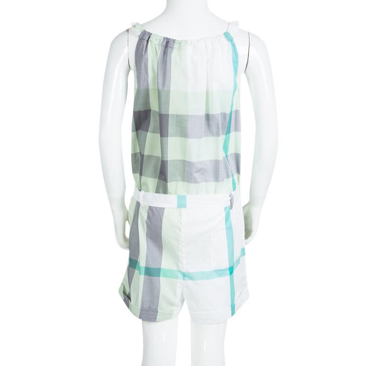 مملوكة مسبقًا Burberry Children Green Checked Cotton Belted Playsuit 12 Yrs