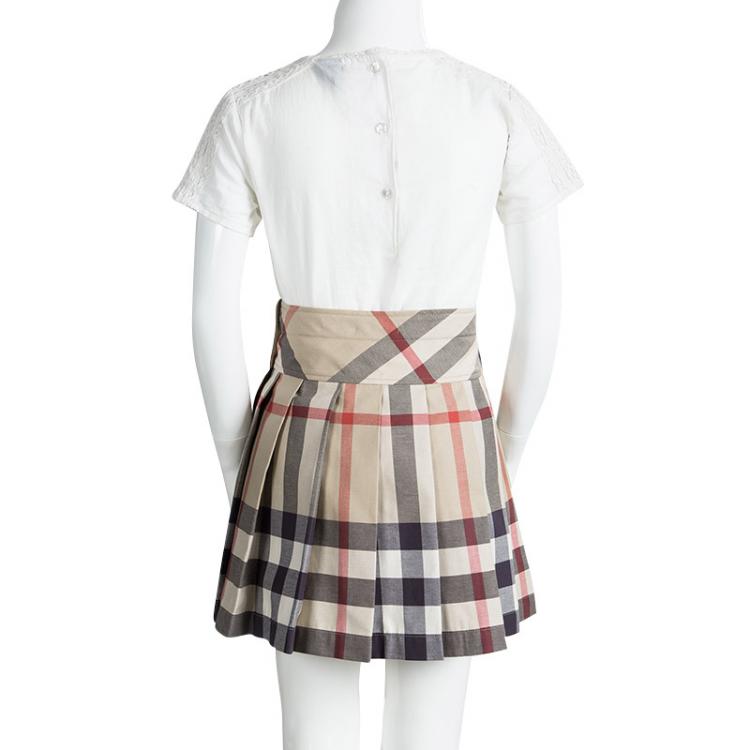 Pre Owned Burberry Children Beige Nova Check Cotton Pleated Mini Skirt 14 Yrs