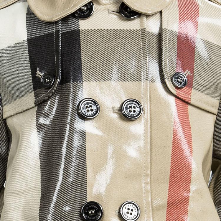 Pre Owned Burberry Beige Patent Novacheck Trench Coat 3 Yrs