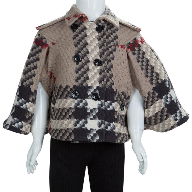 Pre Owned Burberry Beige Textured Wool Poncho 5 Yrs