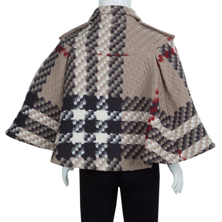 Pre Owned Burberry Beige Textured Wool Poncho 5 Yrs