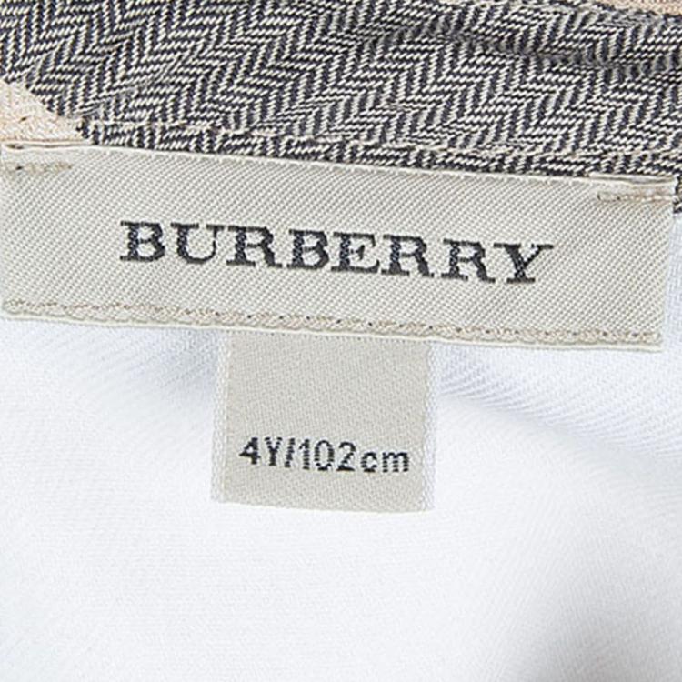 Pre Owned Burberry Beige Novacheck Pleated Long Sleeve Cotton Dress 4 Yrs