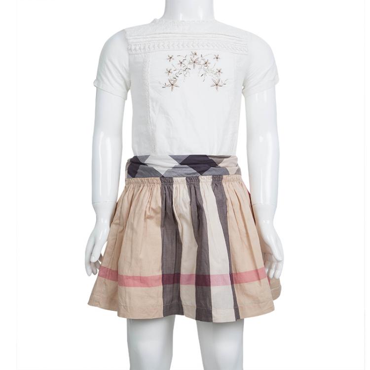 Pre Owned Burberry Novacheck Cotton Gathered Skirt 6 Yrs