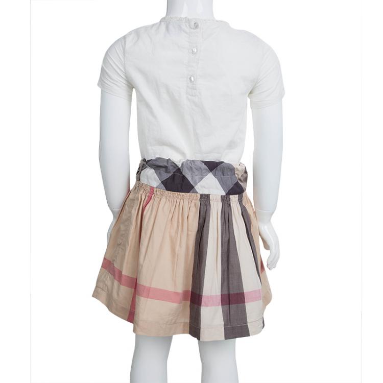 Pre Owned Burberry Novacheck Cotton Gathered Skirt 6 Yrs