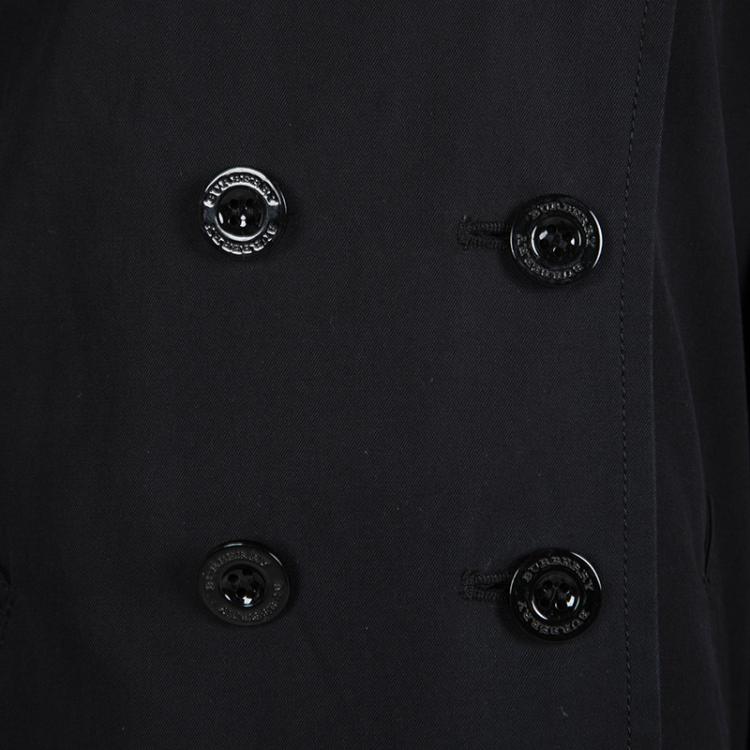 Pre Owned Burberry Black Cotton Double Breasted Hooded Trench Coat 4 Yrs