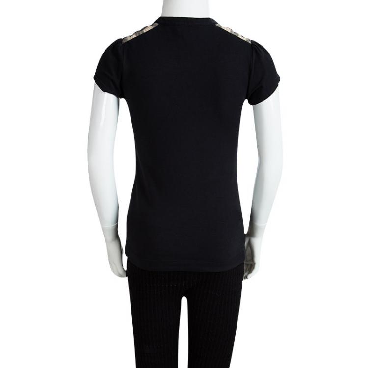 Pre Owned Burberry Black Cotton Nova Check Shoulder Detail Top 8 Yrs