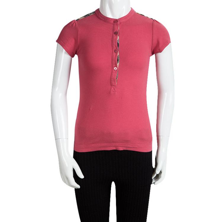 Pre Owned  Burberry Red Cotton Nova Check Shoulder Detail Top 6 Yrs