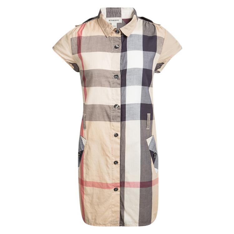 Burberry Beige Nova Check Cotton Cap Sleeve Button Front Shirt Dress 8 Yrs  Burberry | TLC