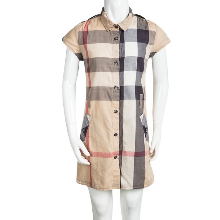 Burberry Beige Nova Check Cotton Cap Sleeve Button Front Shirt Dress 8 Yrs  Burberry | TLC