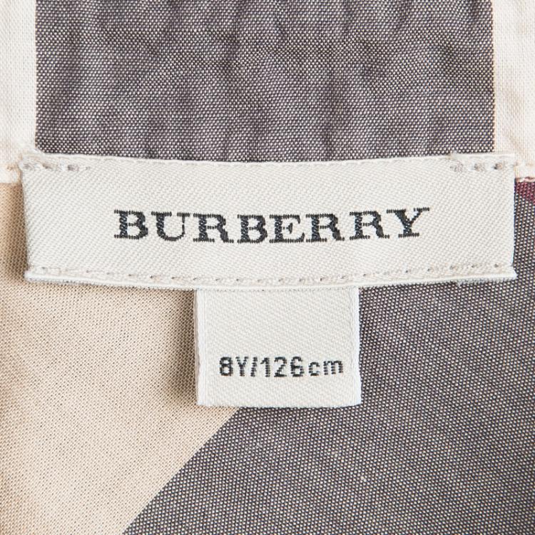 Pre Owned Burberry Beige Nova Check Cotton Cap Sleeve Button Front Shirt Dress 8 Yrs