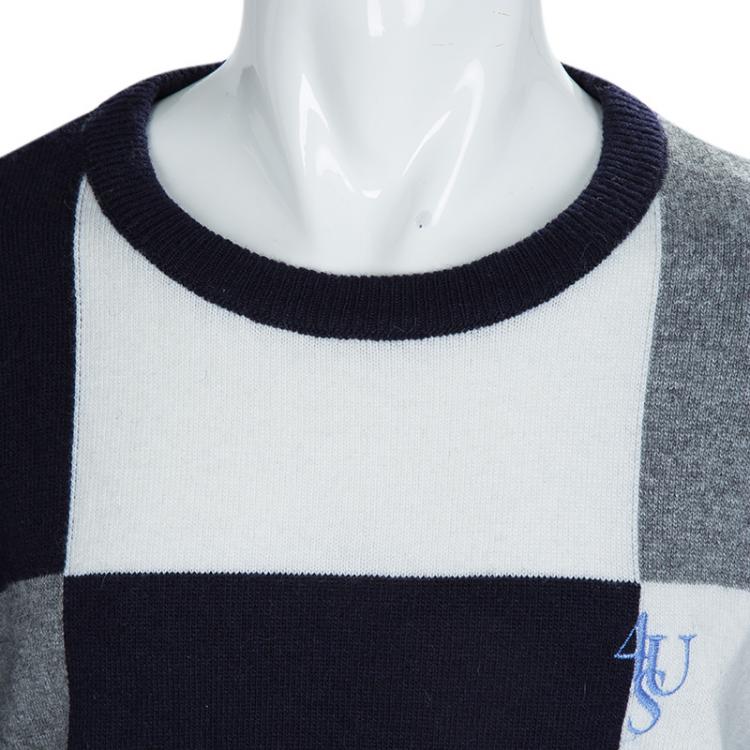Pre Owned Cesare Pacciotti Colorblock Checked Long Sleeve Crew Neck Sweater 12 Yrs