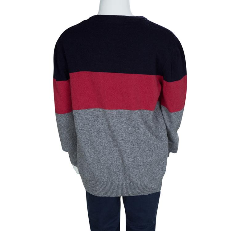 Pre Owned Cesare Pacciotti Colorblock Striped Long Sleeve Crew Neck Sweater 10 Yrs