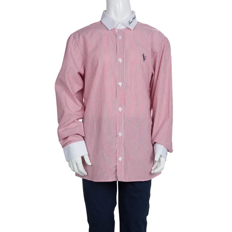 Pre Owned Cesare Paciotti Red and White Striped Long Sleeve Button Front Shirt 12 Yrs