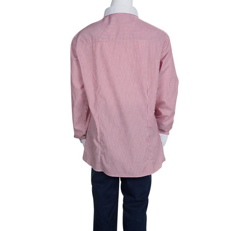 Pre Owned Cesare Paciotti Red and White Striped Long Sleeve Button Front Shirt 12 Yrs