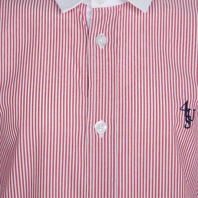 Pre Owned Cesare Paciotti Red and White Striped Long Sleeve Button Front Shirt 12 Yrs