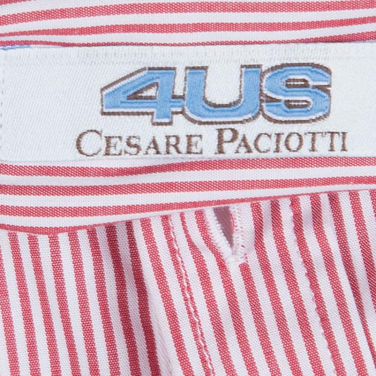 Pre Owned Cesare Paciotti Red and White Striped Long Sleeve Button Front Shirt 12 Yrs