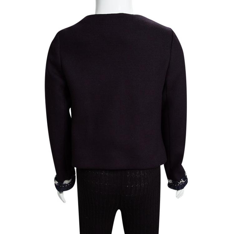 Pre Owned CH Carolina Herrera Navy Blue Ruffle Trim Detail Open Front Jacket 6 Yrs