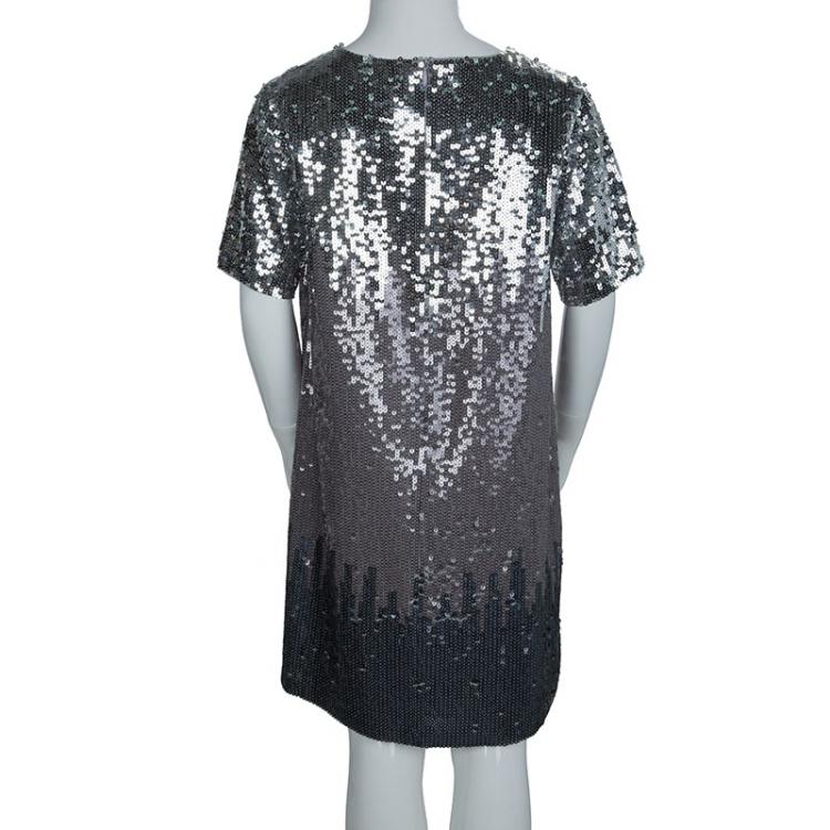 Pre Owned Chloe Silver All Over Sequin Embellished Knit Dress 10 Yrs