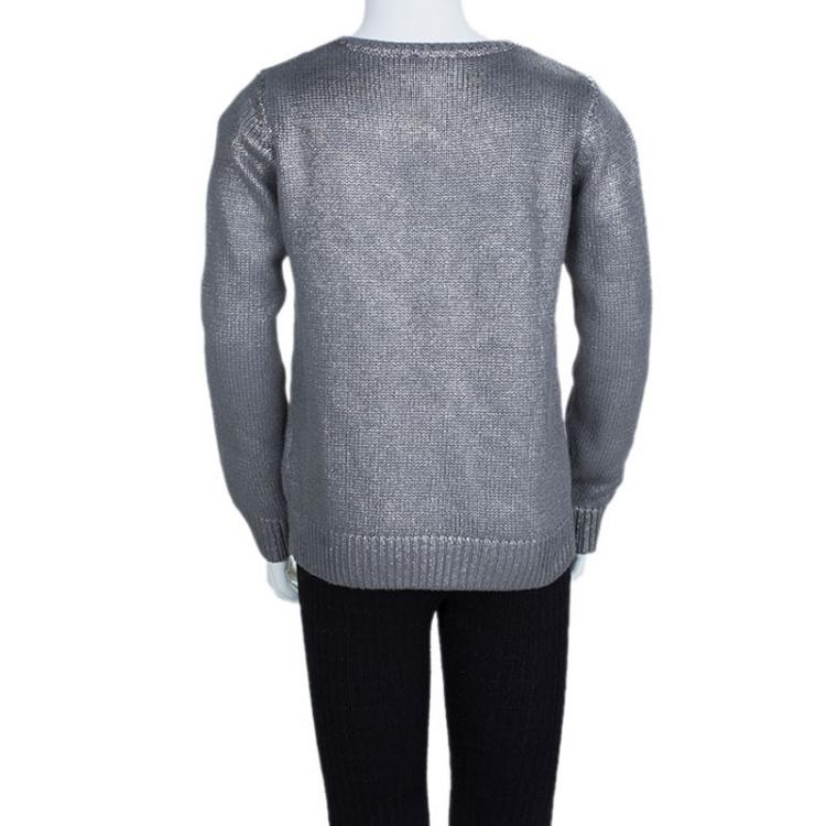 Pre Owned Chloe Silver Knit Metallic Finish Buttondown Cardigan 10 Yrs