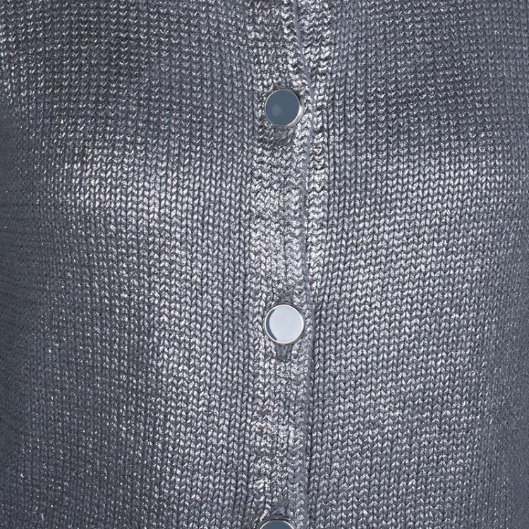 Pre Owned Chloe Silver Knit Metallic Finish Buttondown Cardigan 10 Yrs