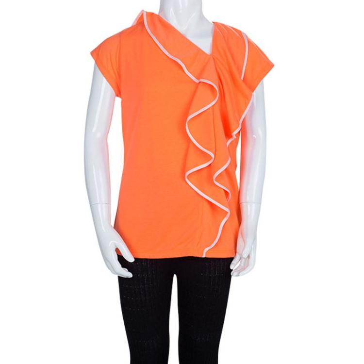 Pre Owned Chloe Neon Orange Jersey Ruffle Detail Top 12 Yrs