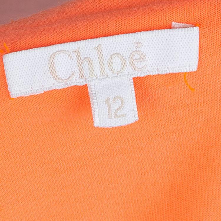 Pre Owned Chloe Neon Orange Jersey Ruffle Detail Top 12 Yrs