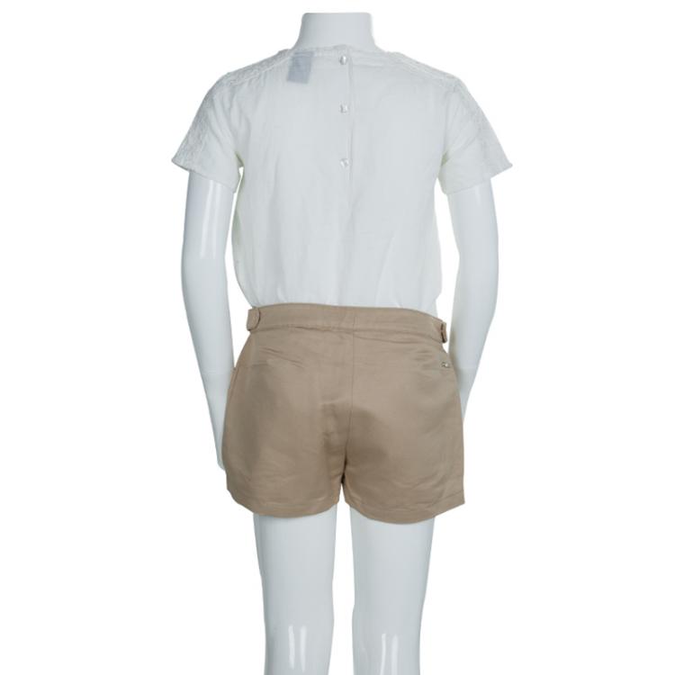 Pre Owned Chloe Beige Leather Patch Pocket Detail Shorts 10 Yrs