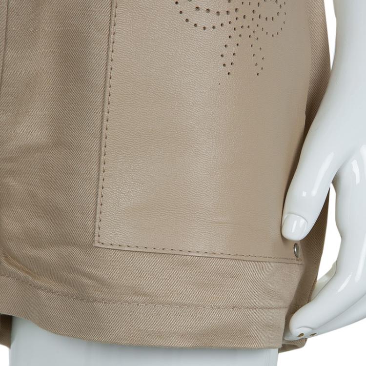 Pre Owned Chloe Beige Leather Patch Pocket Detail Shorts 10 Yrs