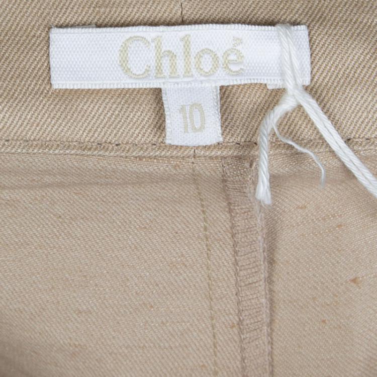 Pre Owned Chloe Beige Leather Patch Pocket Detail Shorts 10 Yrs
