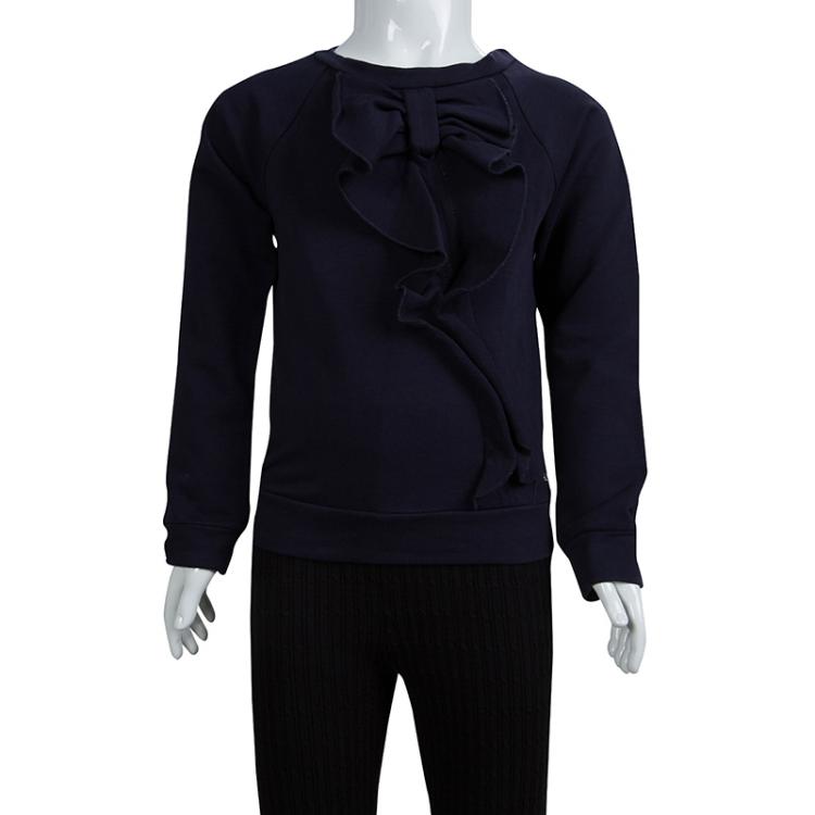 مملوكة مسبقًا Chloe Navy Blue Knit Bow Ruffle Detail Sweatshirt 6 Yrs