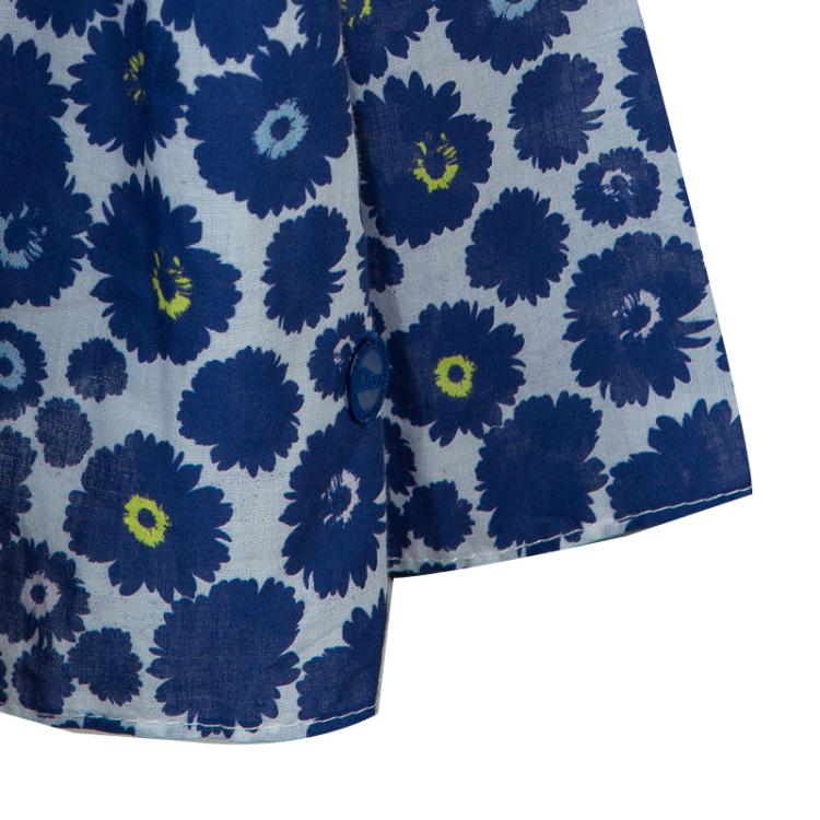 Pre Owned Dior Blue Floral Print Sleeveless Belted Shirt Dress Size 8 Yrs