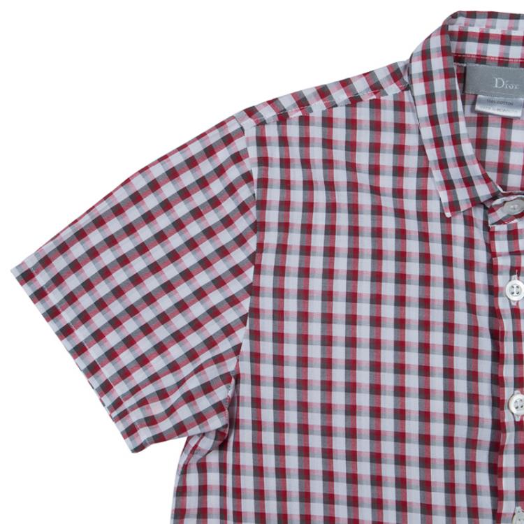 Pre Owned Dior Red and White Short Sleeve Checked Shirt 8 Yrs