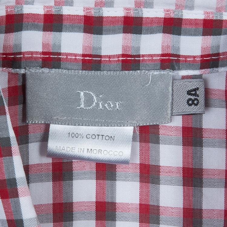 Pre Owned Dior Red and White Short Sleeve Checked Shirt 8 Yrs