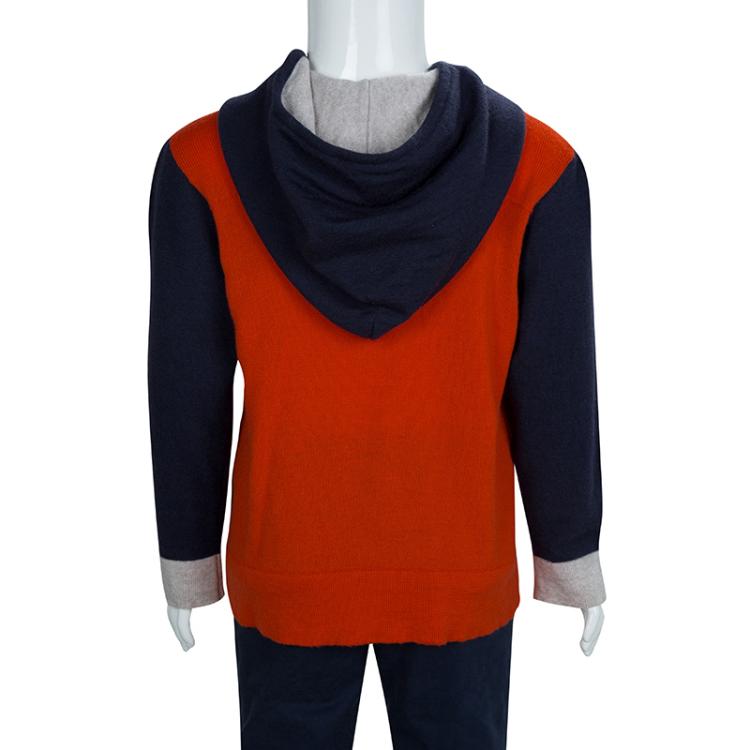 Pre Owned Dior Colorblock Wool Hooded Zip Front Cardigan 6 Yrs