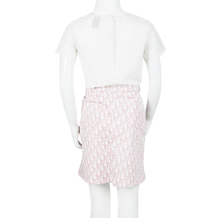 Pre Owned Dior White and Pink Monogrammed Denim Skirt 12 Yrs