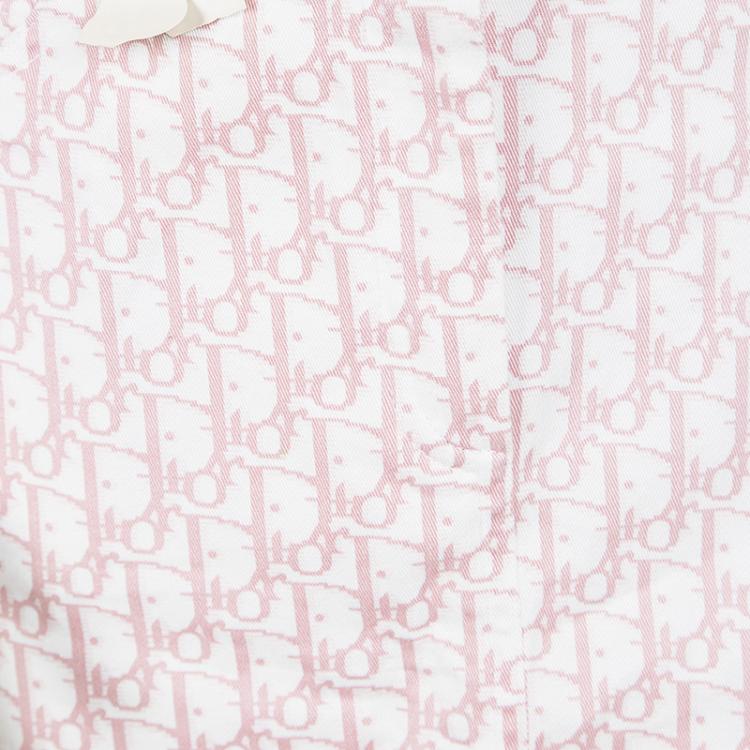 Pre Owned Dior White and Pink Monogrammed Denim Skirt 12 Yrs