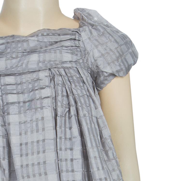 Pre Owned Dior Grey Short Sleeve Back Tie Detail Silk Dress 4 Yrs