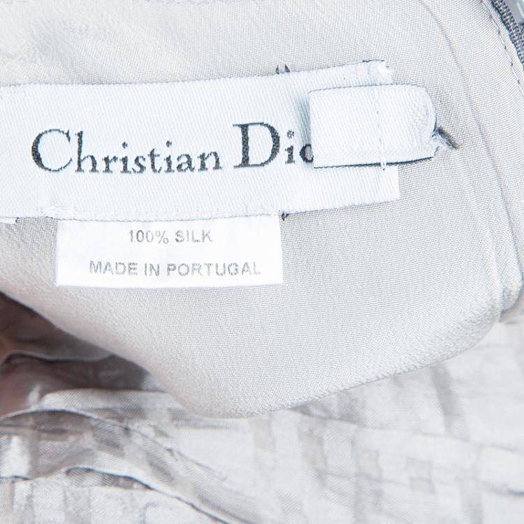 Pre Owned Dior Grey Short Sleeve Back Tie Detail Silk Dress 4 Yrs