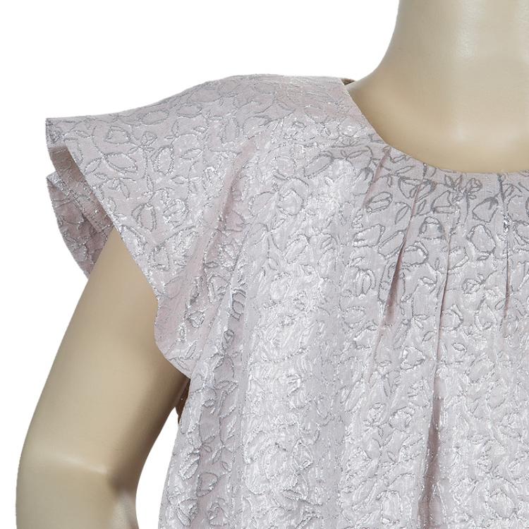 Pre Owned Dior Beige Metallic Print Short Sleeve Dress 10 Yrs