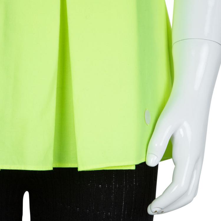 Pre Owned Dior Neon Yellow Cotton Box Pleat Detail Sleeveless Peplum Top 10 Yrs