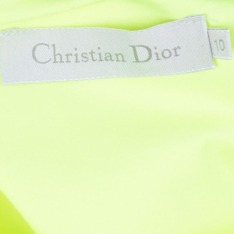 Pre Owned Dior Neon Yellow Cotton Box Pleat Detail Sleeveless Peplum Top 10 Yrs