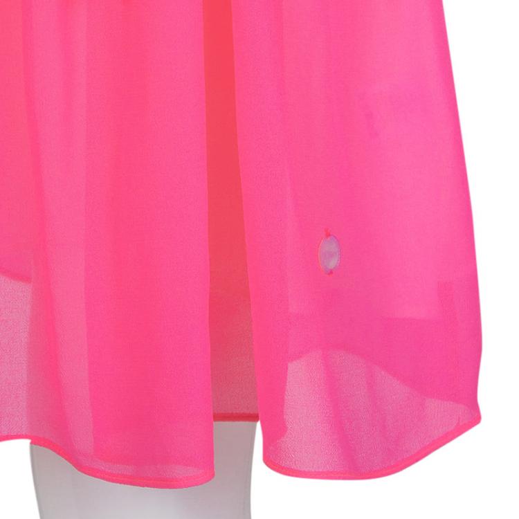 Pre Owned Dior Neon Pink Chiffon Pleated Belted Dress 10 Yrs